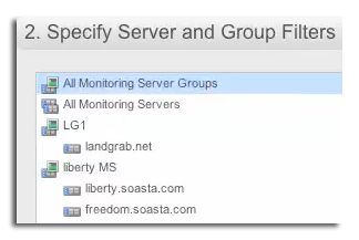 Specify Server and Group Filters screen
