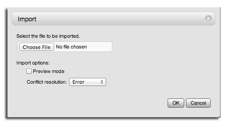 Import dialog box