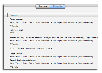 Events list showing HttpHostOverride