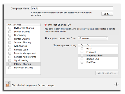 mac ethernet settings for connection sharing