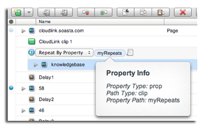 Clip Editor list view, Repeat By Property, Property Info shown