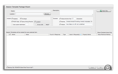 Session Template Packages Wizard, first page